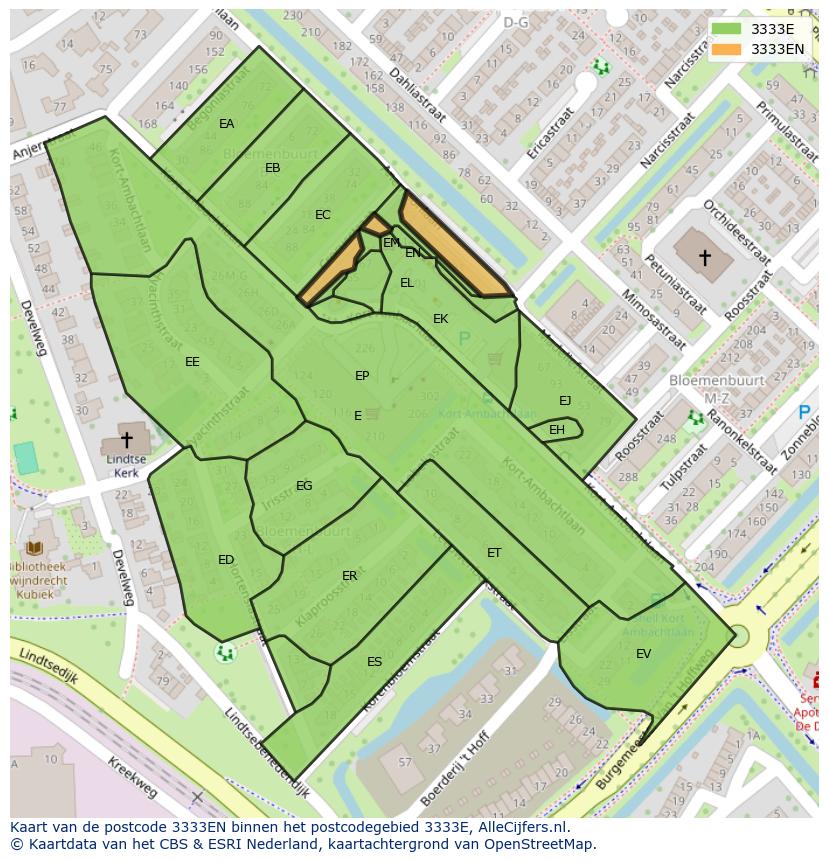Afbeelding van het postcodegebied 3333 EN op de kaart.