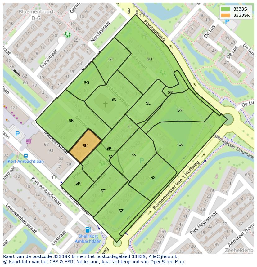Afbeelding van het postcodegebied 3333 SK op de kaart.