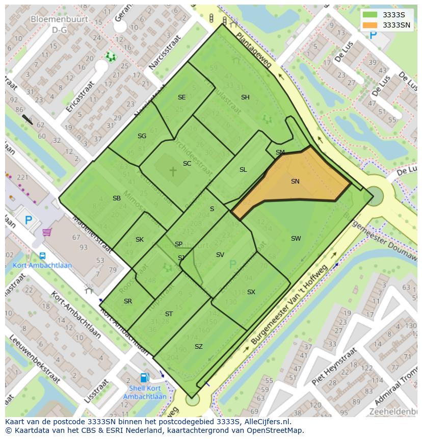 Afbeelding van het postcodegebied 3333 SN op de kaart.