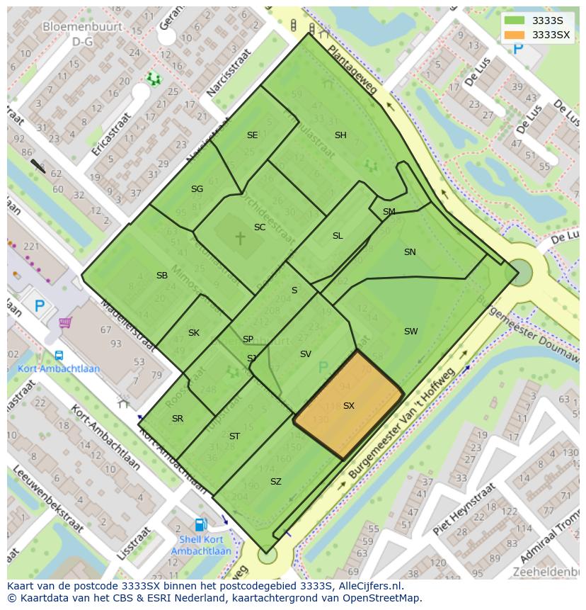 Afbeelding van het postcodegebied 3333 SX op de kaart.