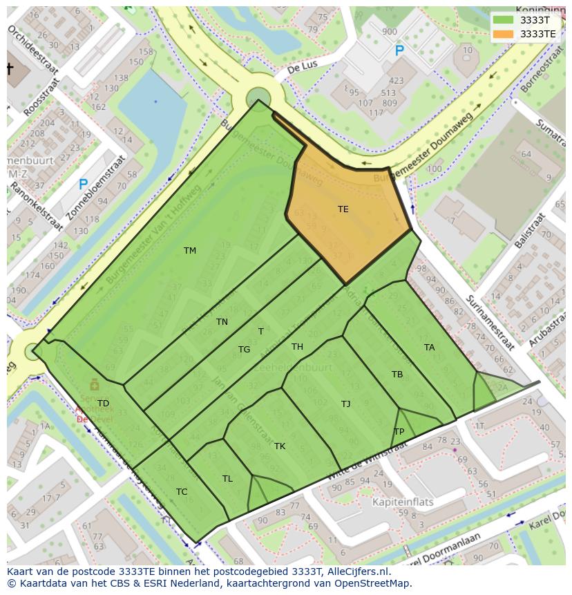 Afbeelding van het postcodegebied 3333 TE op de kaart.
