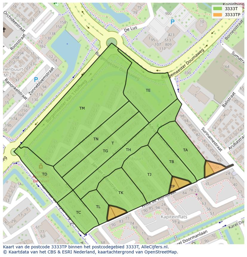 Afbeelding van het postcodegebied 3333 TP op de kaart.