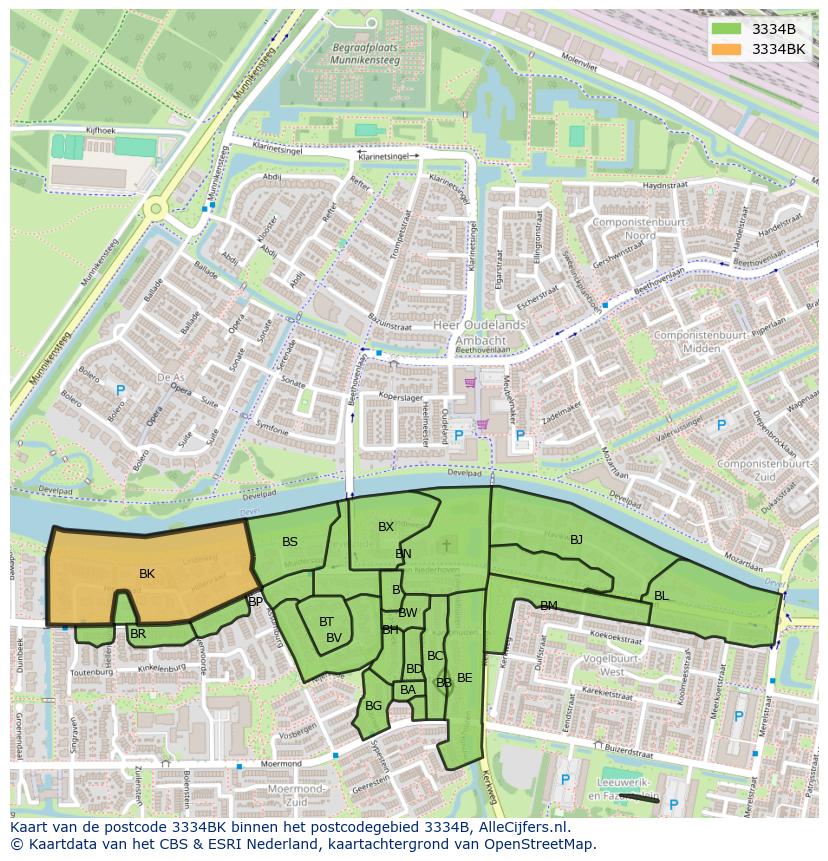 Afbeelding van het postcodegebied 3334 BK op de kaart.