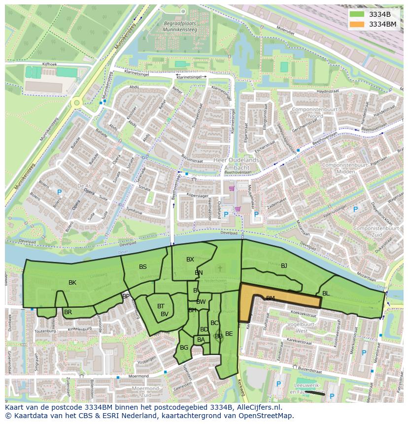 Afbeelding van het postcodegebied 3334 BM op de kaart.