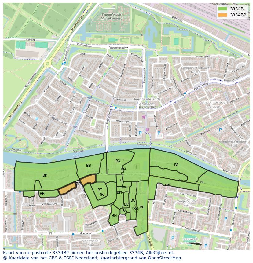Afbeelding van het postcodegebied 3334 BP op de kaart.