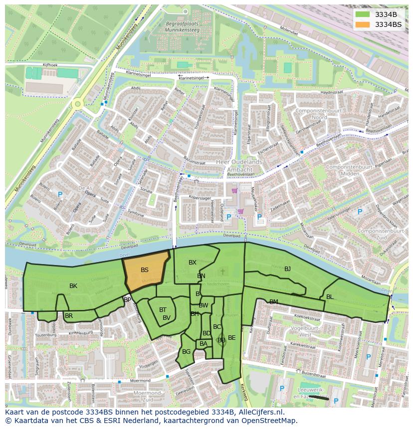 Afbeelding van het postcodegebied 3334 BS op de kaart.
