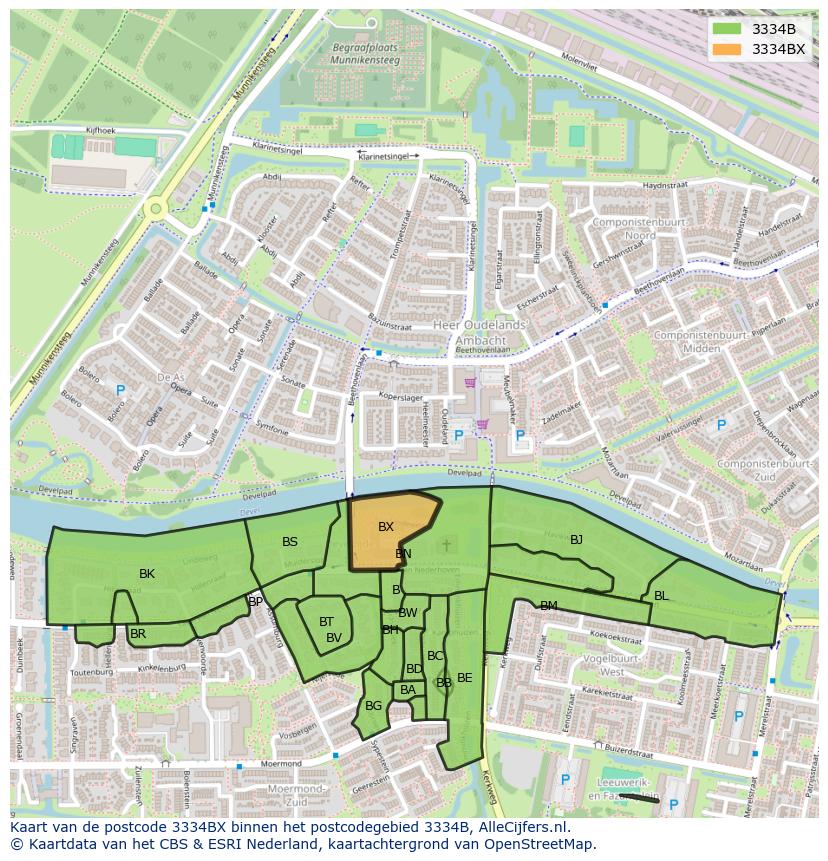 Afbeelding van het postcodegebied 3334 BX op de kaart.