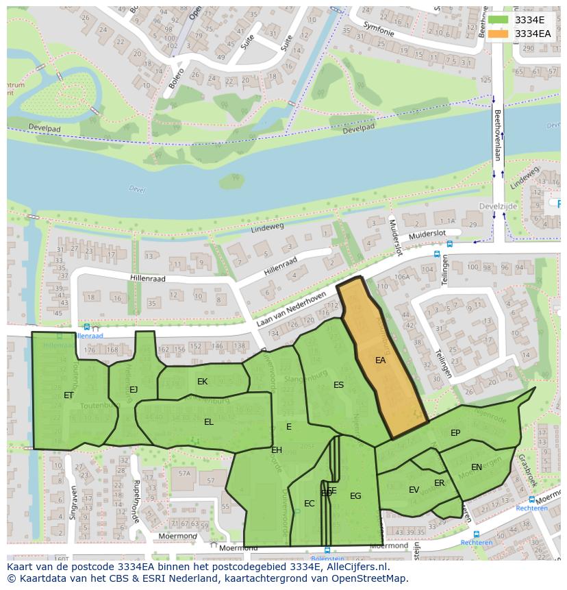 Afbeelding van het postcodegebied 3334 EA op de kaart.