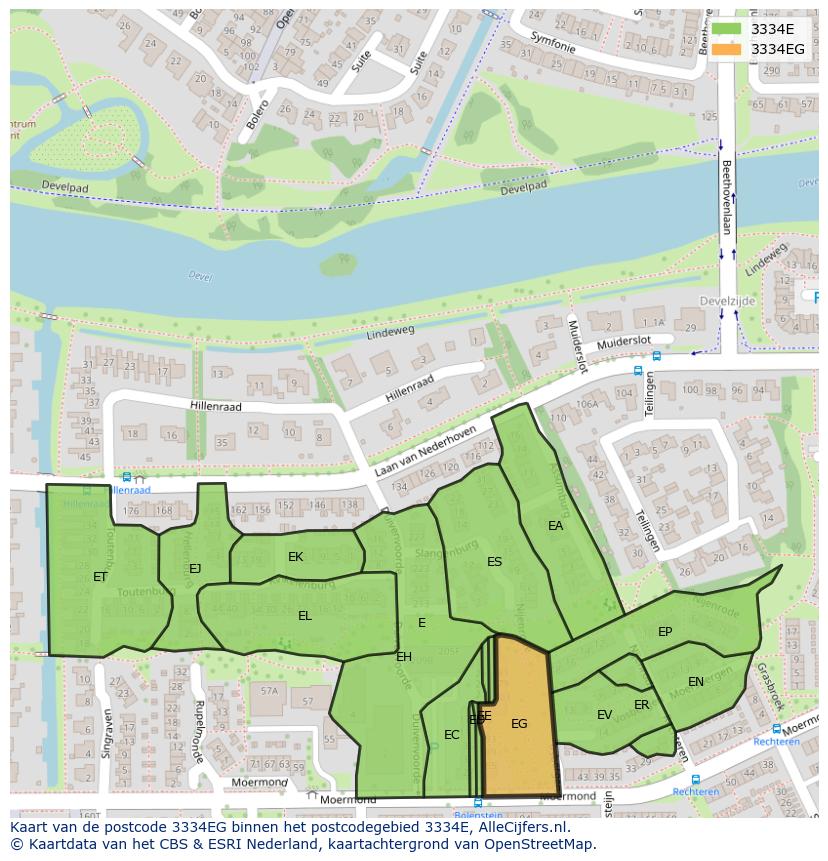 Afbeelding van het postcodegebied 3334 EG op de kaart.