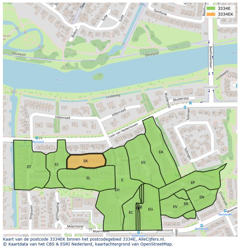 Afbeelding van het postcodegebied 3334 EK op de kaart.