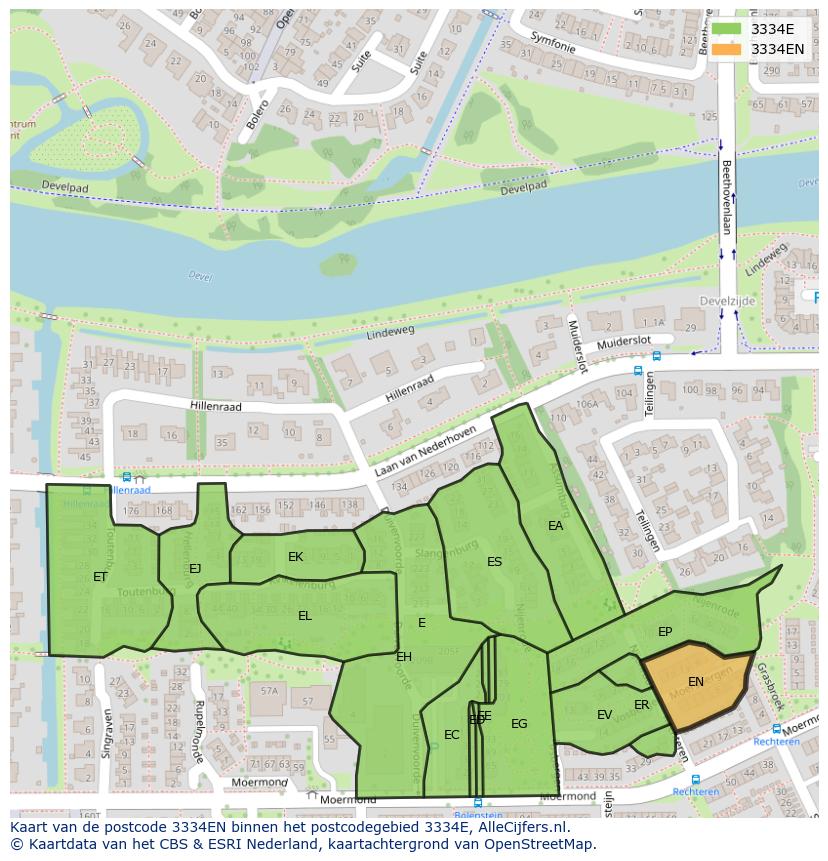 Afbeelding van het postcodegebied 3334 EN op de kaart.