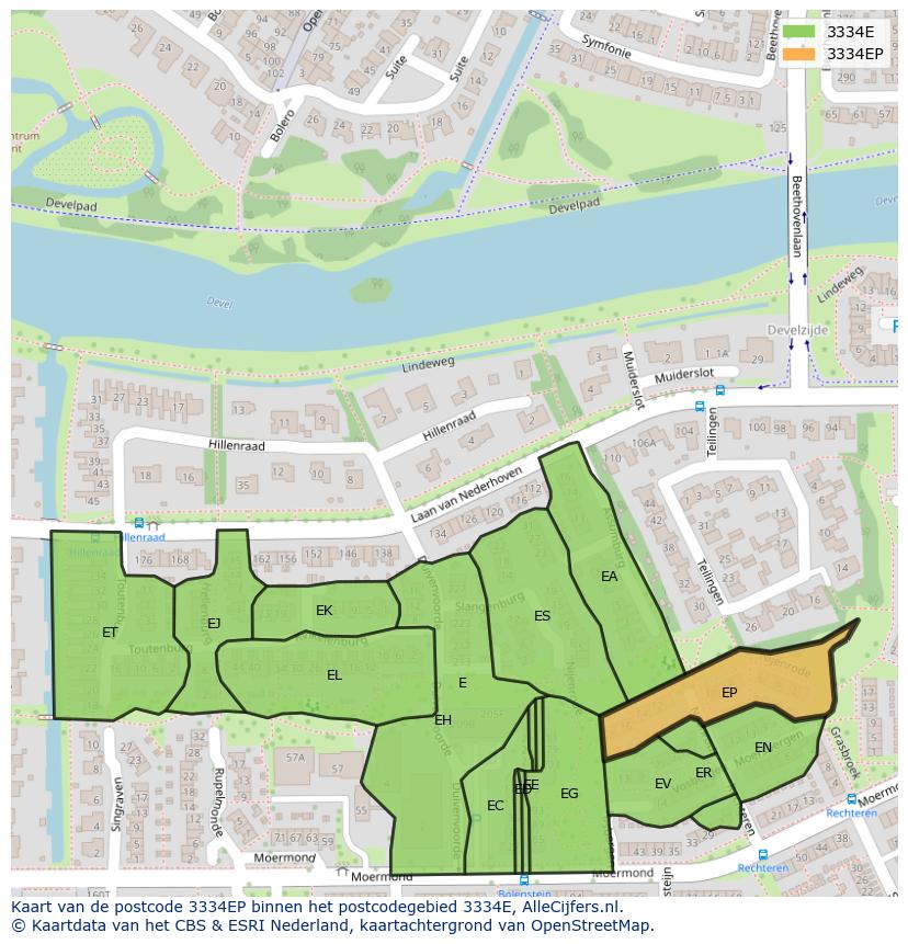 Afbeelding van het postcodegebied 3334 EP op de kaart.
