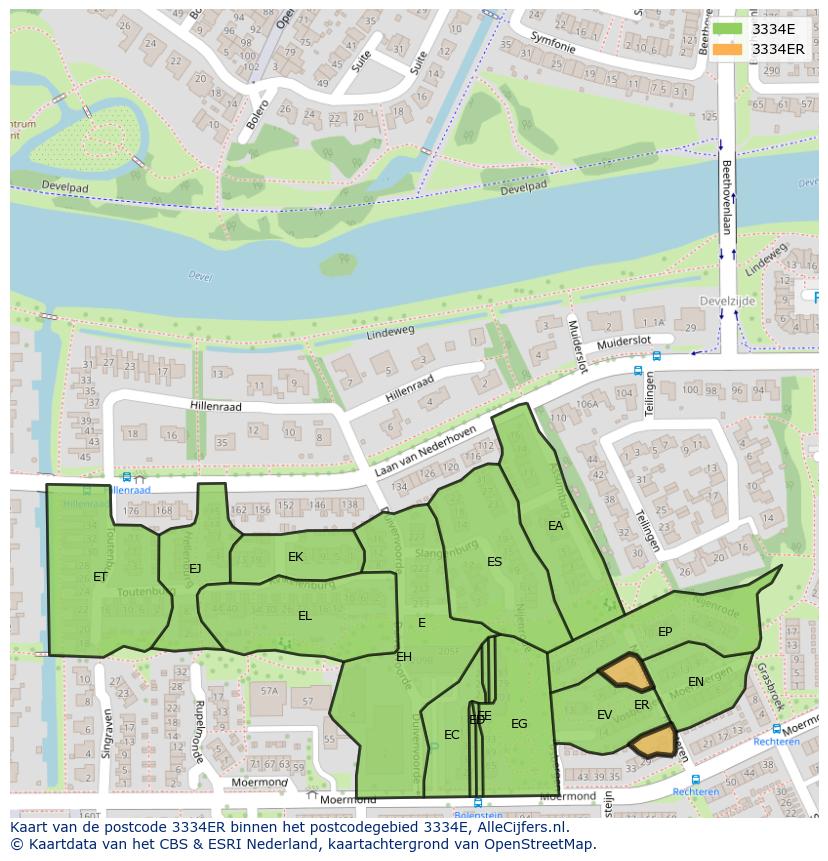 Afbeelding van het postcodegebied 3334 ER op de kaart.