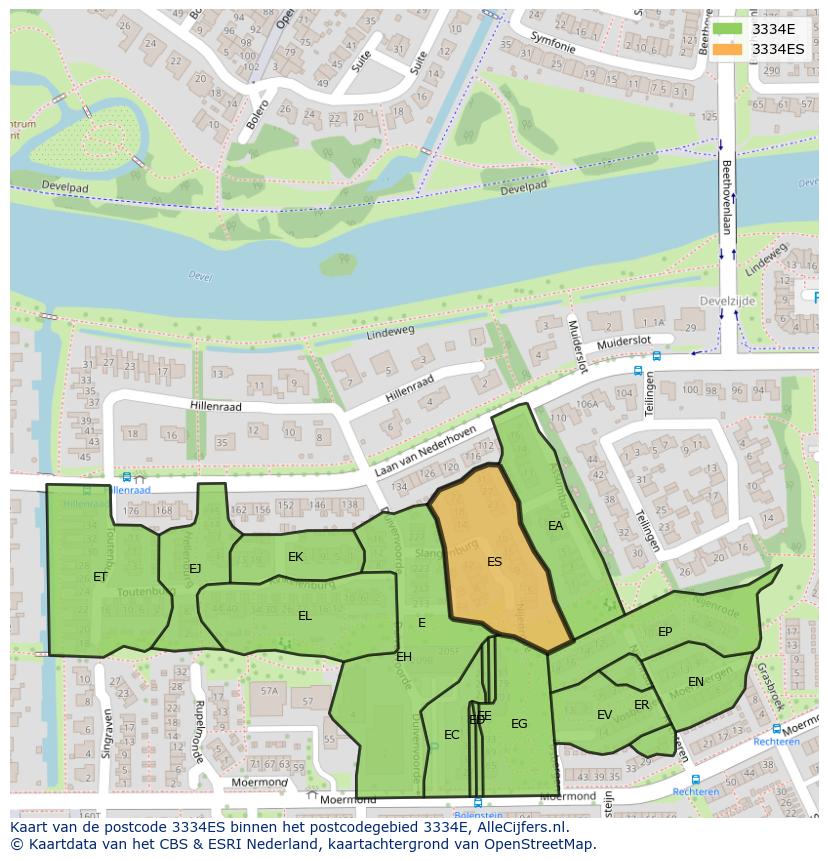 Afbeelding van het postcodegebied 3334 ES op de kaart.