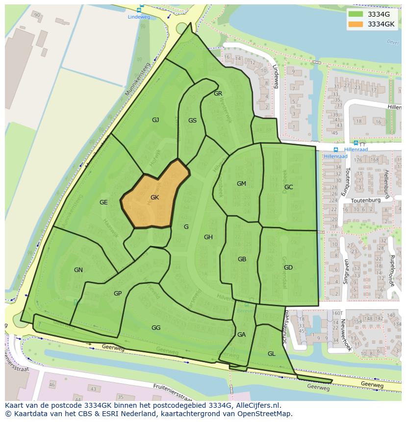 Afbeelding van het postcodegebied 3334 GK op de kaart.