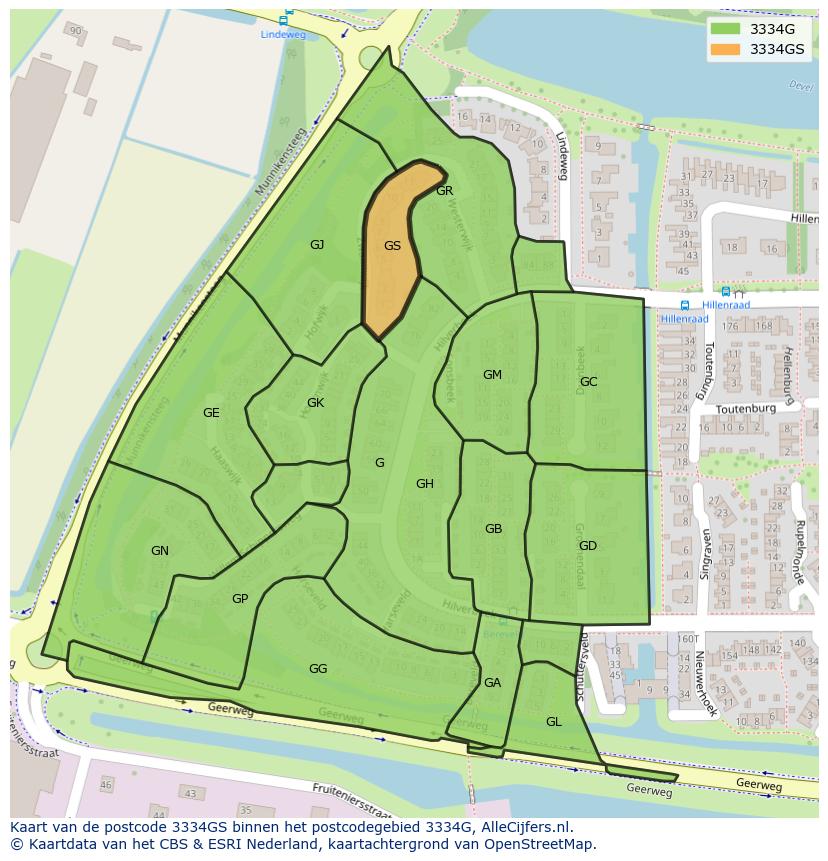 Afbeelding van het postcodegebied 3334 GS op de kaart.