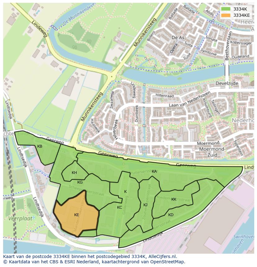 Afbeelding van het postcodegebied 3334 KE op de kaart.