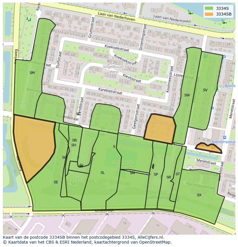 Afbeelding van het postcodegebied 3334 SB op de kaart.