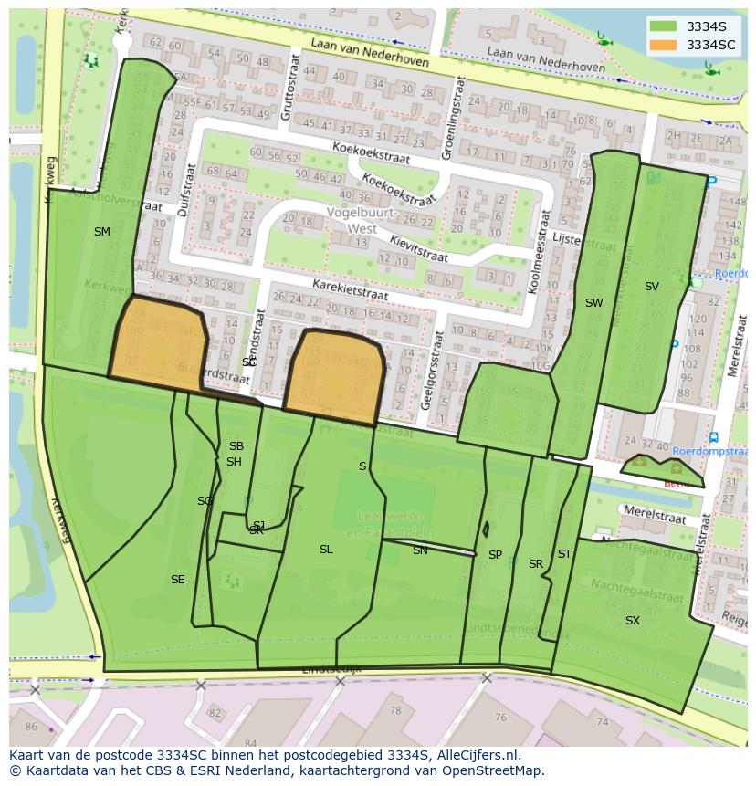 Afbeelding van het postcodegebied 3334 SC op de kaart.