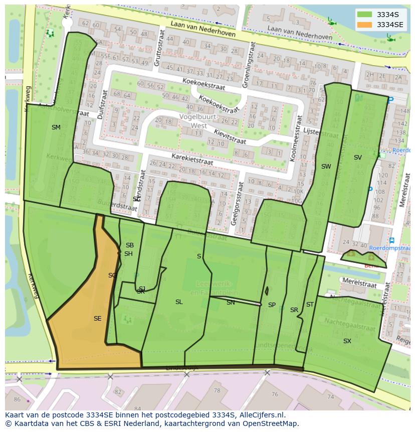 Afbeelding van het postcodegebied 3334 SE op de kaart.