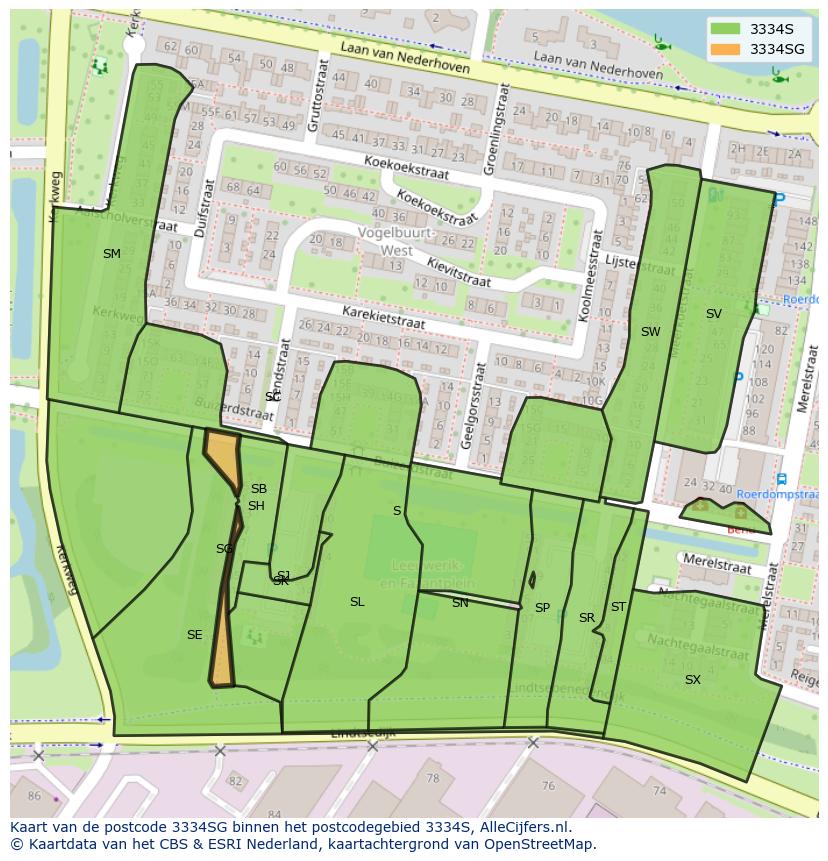 Afbeelding van het postcodegebied 3334 SG op de kaart.