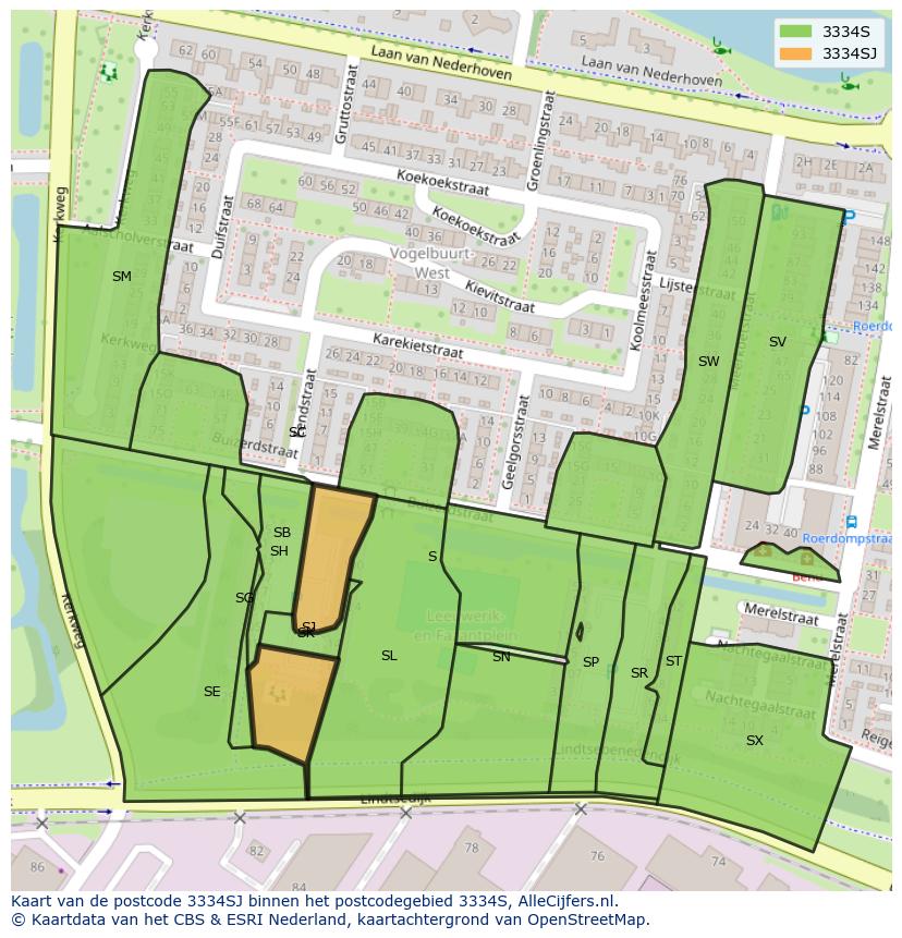 Afbeelding van het postcodegebied 3334 SJ op de kaart.