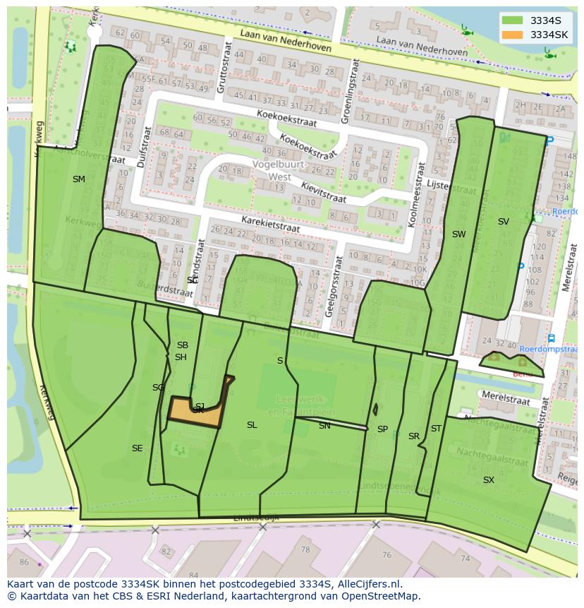 Afbeelding van het postcodegebied 3334 SK op de kaart.