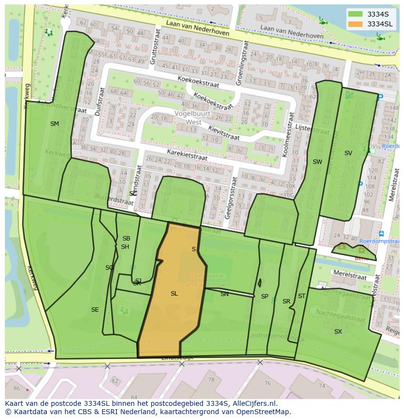 Afbeelding van het postcodegebied 3334 SL op de kaart.