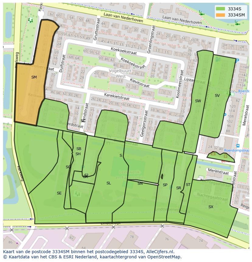 Afbeelding van het postcodegebied 3334 SM op de kaart.