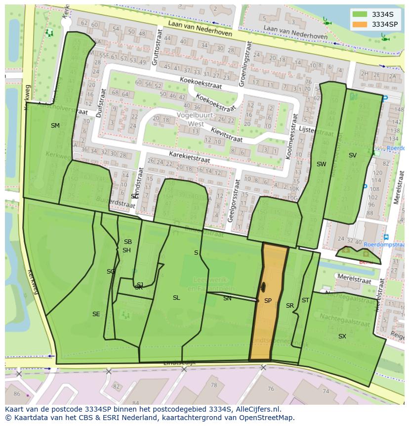 Afbeelding van het postcodegebied 3334 SP op de kaart.