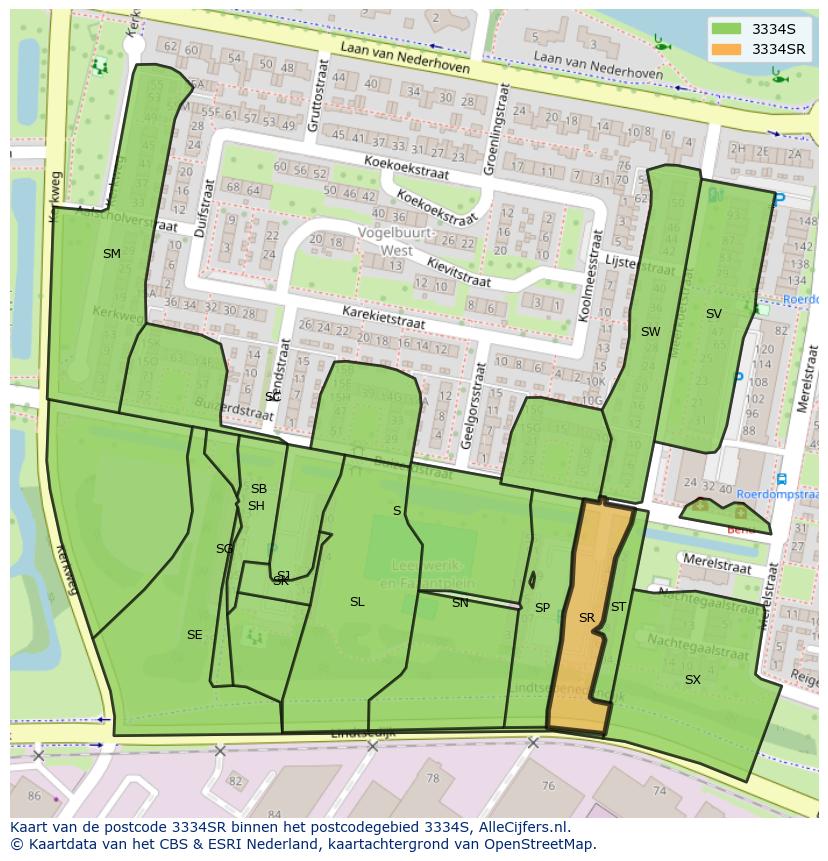 Afbeelding van het postcodegebied 3334 SR op de kaart.