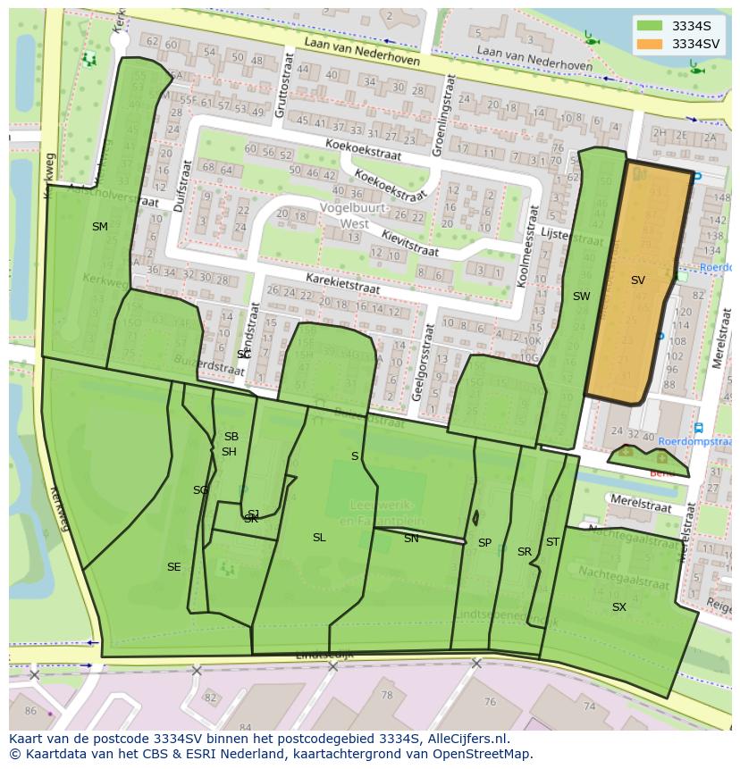 Afbeelding van het postcodegebied 3334 SV op de kaart.