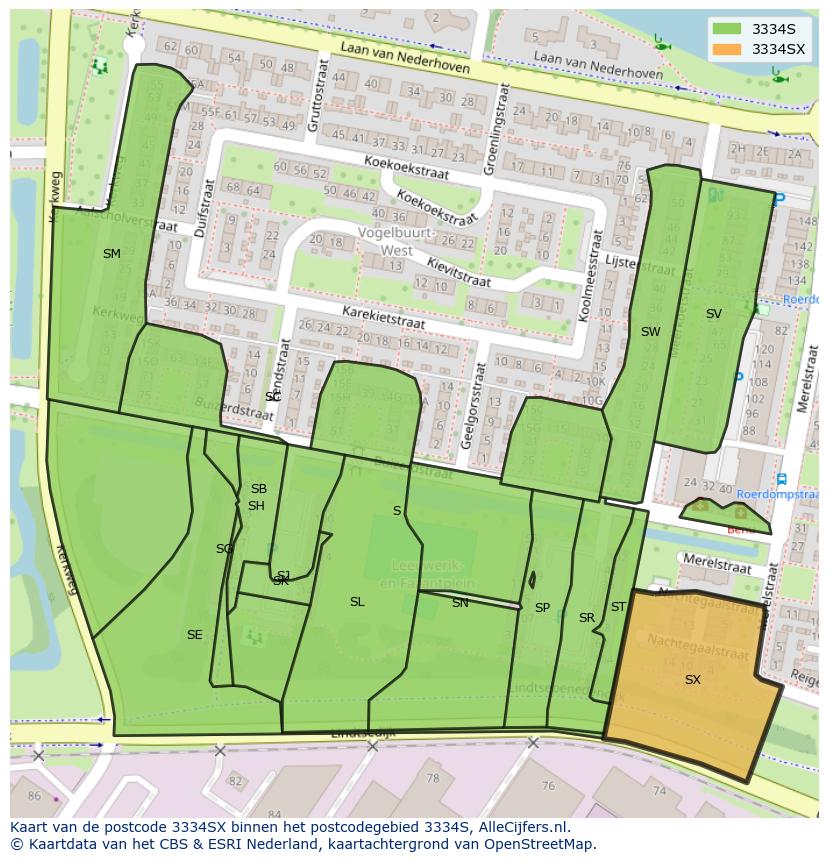 Afbeelding van het postcodegebied 3334 SX op de kaart.