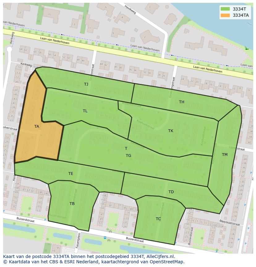 Afbeelding van het postcodegebied 3334 TA op de kaart.
