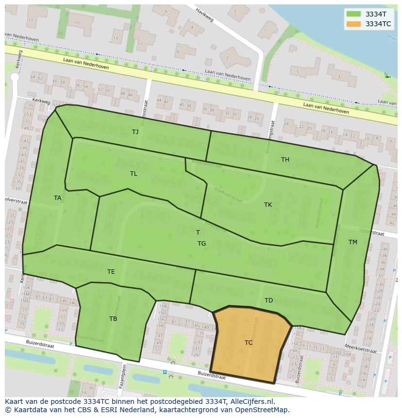 Afbeelding van het postcodegebied 3334 TC op de kaart.