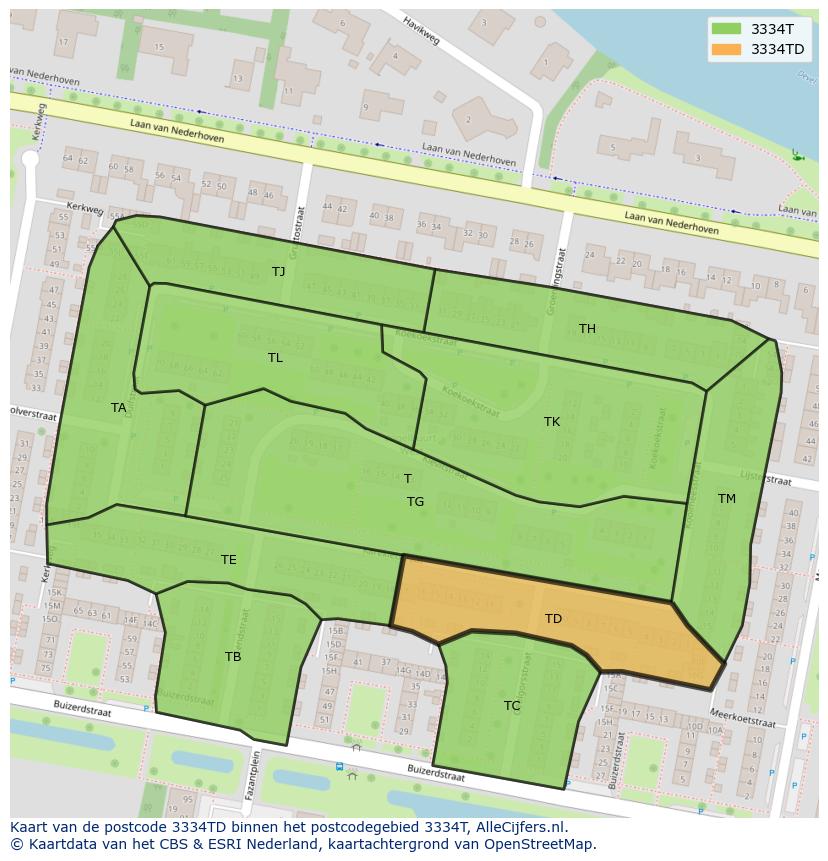 Afbeelding van het postcodegebied 3334 TD op de kaart.