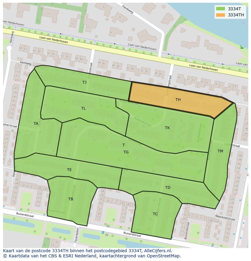 Afbeelding van het postcodegebied 3334 TH op de kaart.
