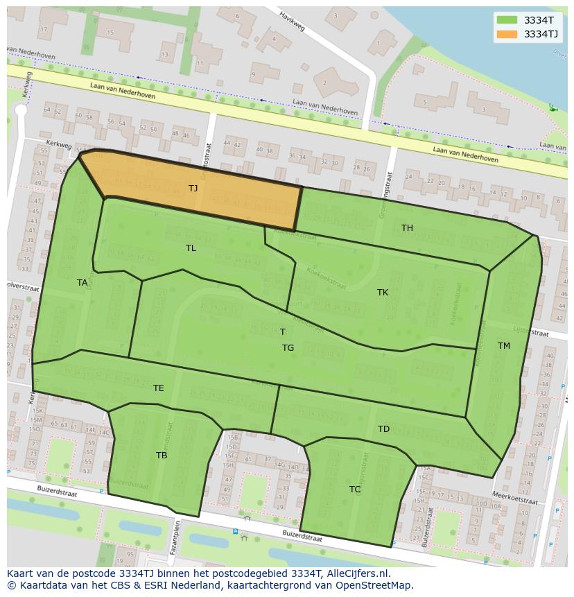 Afbeelding van het postcodegebied 3334 TJ op de kaart.