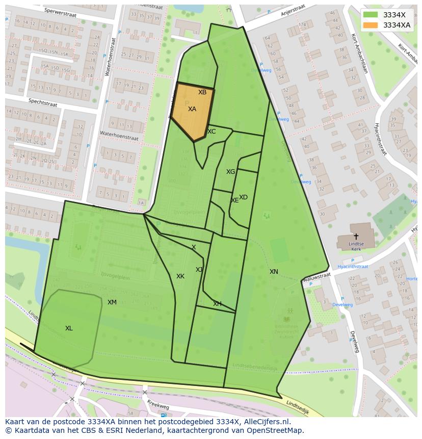 Afbeelding van het postcodegebied 3334 XA op de kaart.