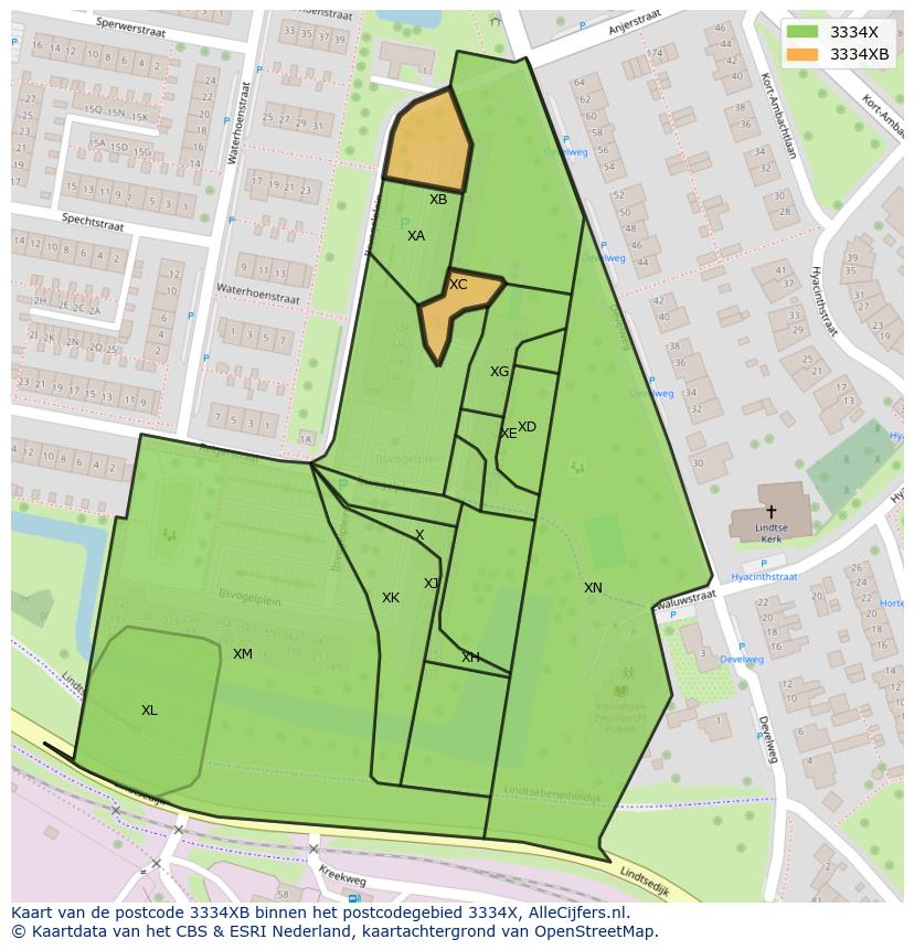 Afbeelding van het postcodegebied 3334 XB op de kaart.