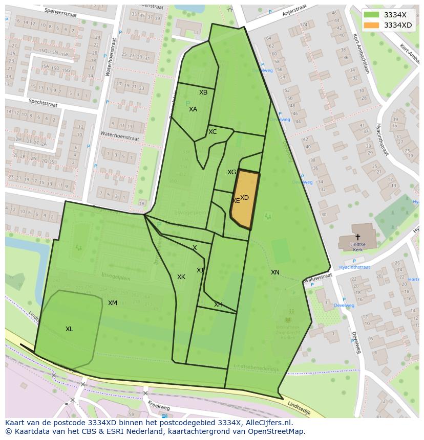 Afbeelding van het postcodegebied 3334 XD op de kaart.