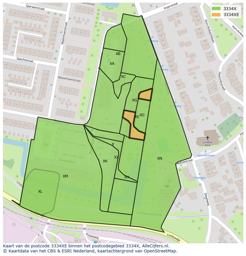 Afbeelding van het postcodegebied 3334 XE op de kaart.