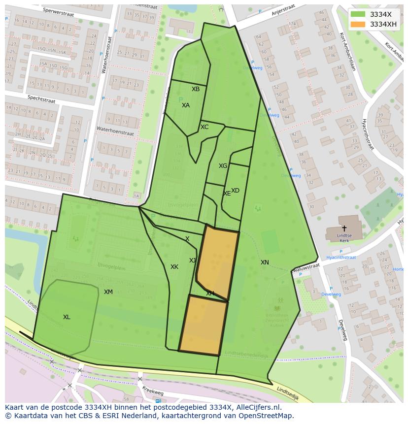 Afbeelding van het postcodegebied 3334 XH op de kaart.