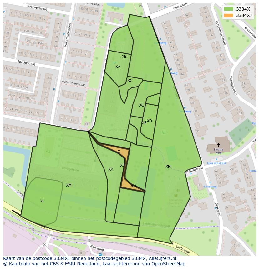Afbeelding van het postcodegebied 3334 XJ op de kaart.