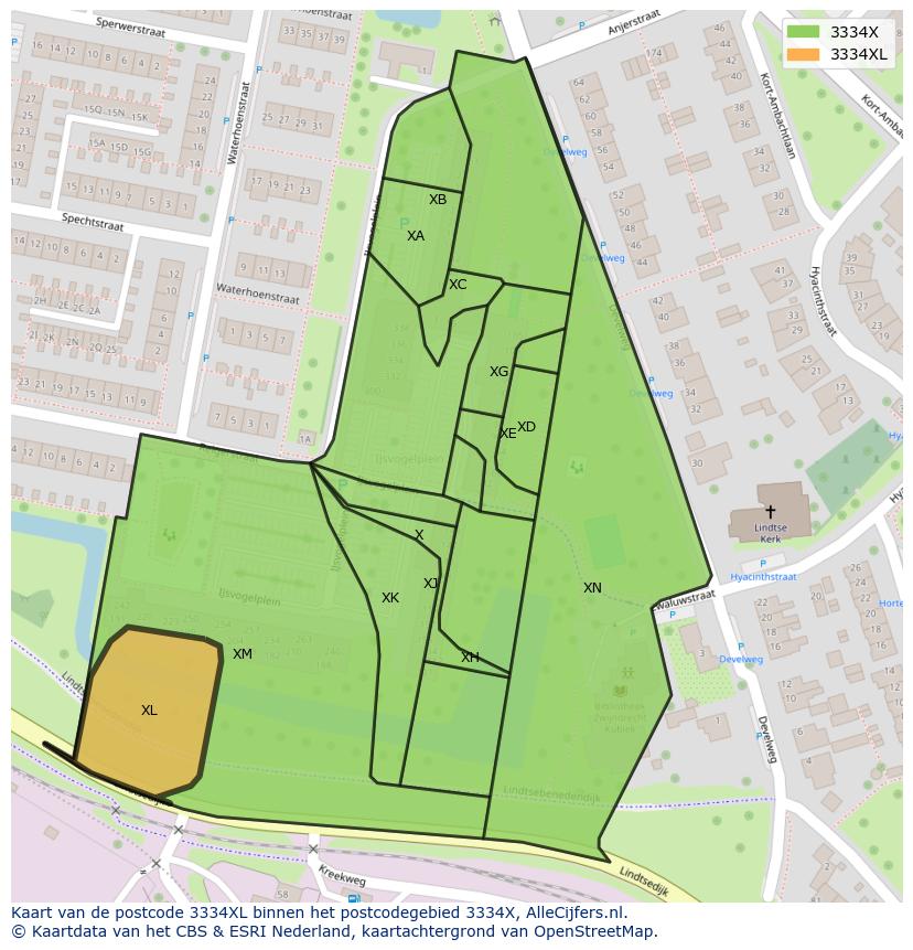 Afbeelding van het postcodegebied 3334 XL op de kaart.