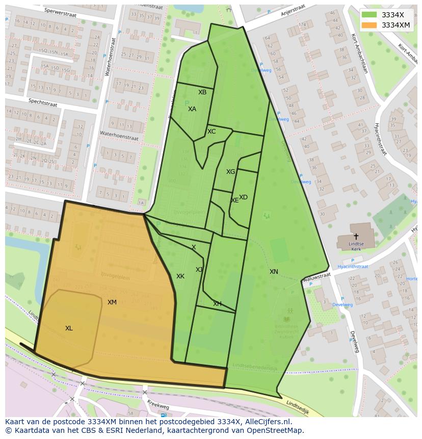 Afbeelding van het postcodegebied 3334 XM op de kaart.