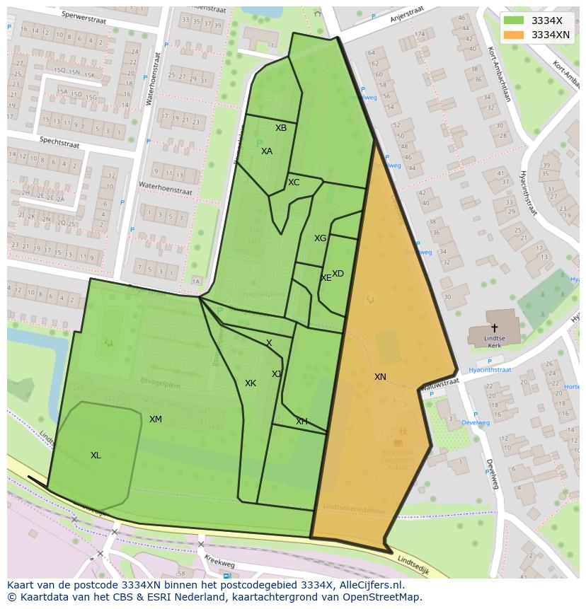 Afbeelding van het postcodegebied 3334 XN op de kaart.