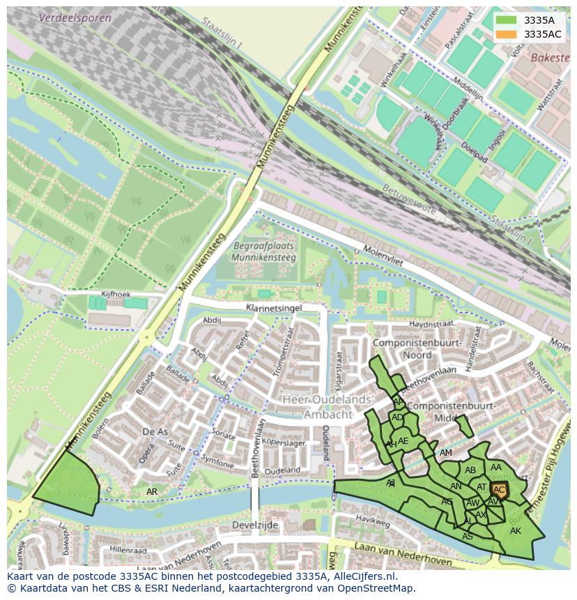 Afbeelding van het postcodegebied 3335 AC op de kaart.