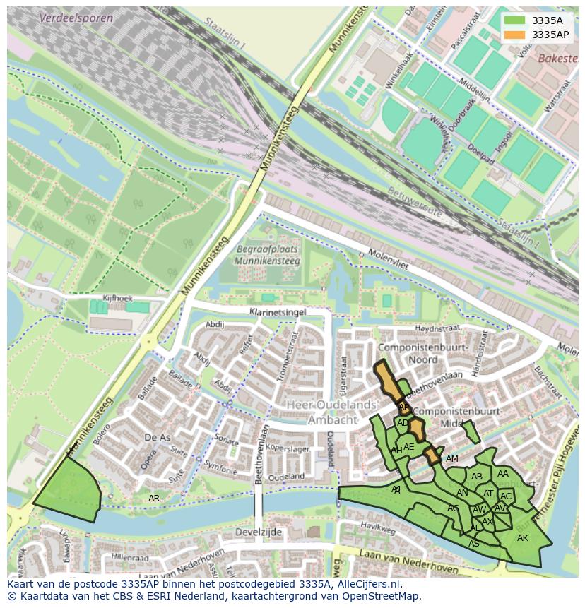 Afbeelding van het postcodegebied 3335 AP op de kaart.