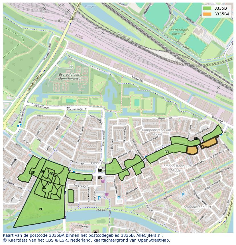 Afbeelding van het postcodegebied 3335 BA op de kaart.